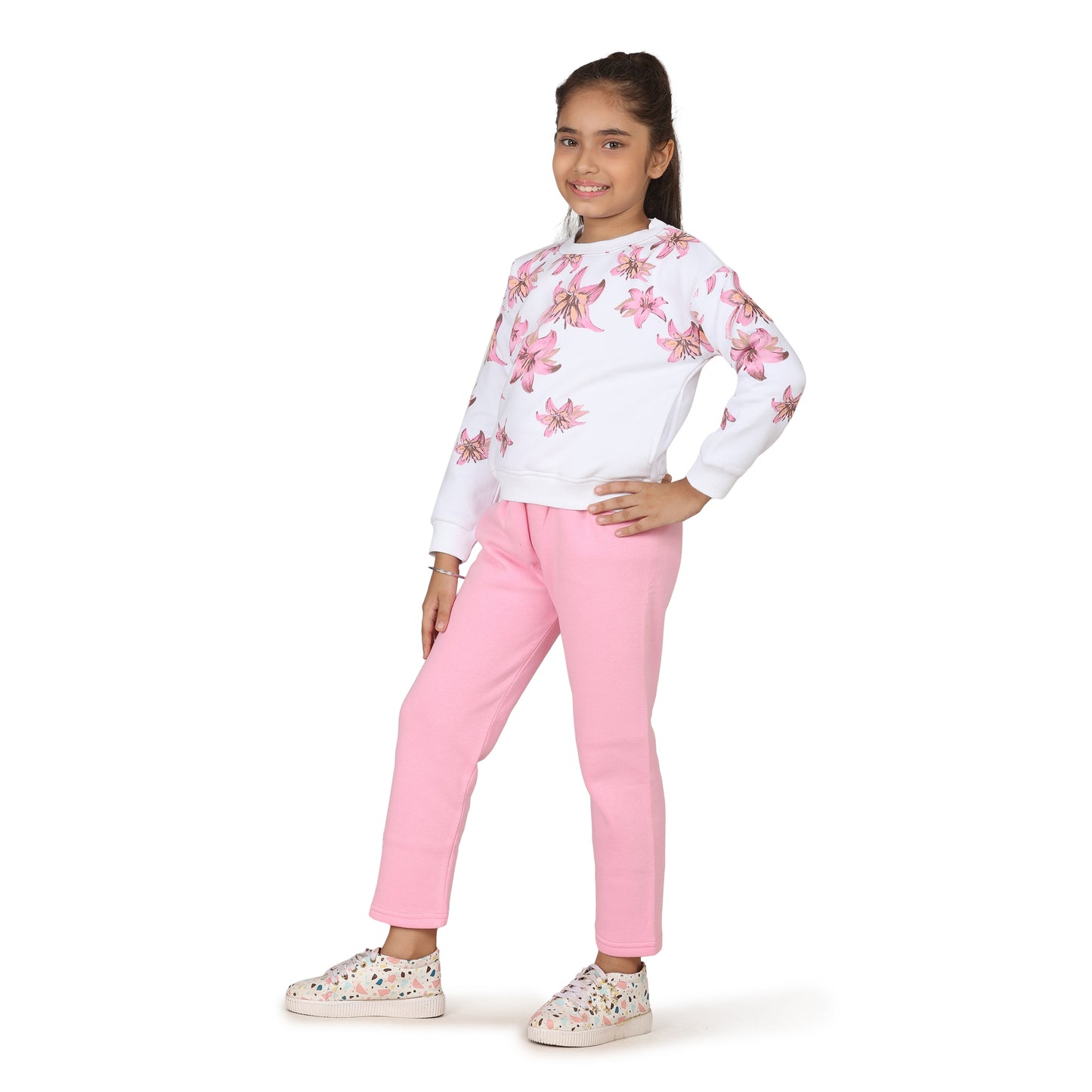 Pampolina Girls Floral Printed Track suit - Pink