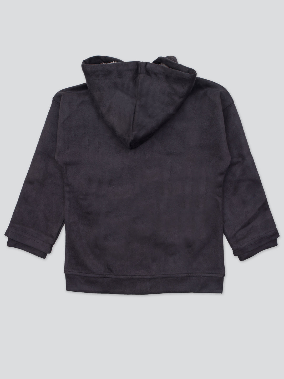 Pampolina Girls Solid Full Sleeve Hoddie Sweatshirt- Dark Grey
