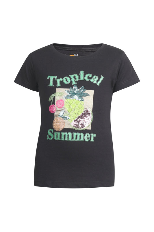 Pampolina Girls Tropical Printed Top- Black