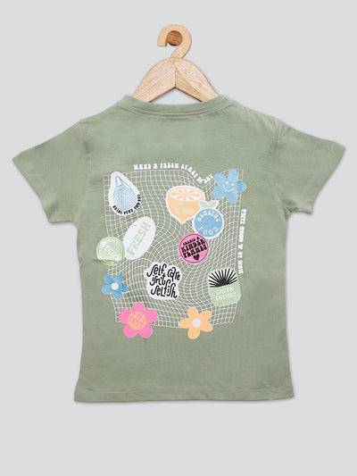Pampolina Girls Allover  Printed Top- L.Green