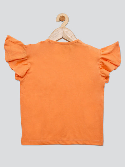 Pampolina Girls Puff Sleeve Solid Top- Orange