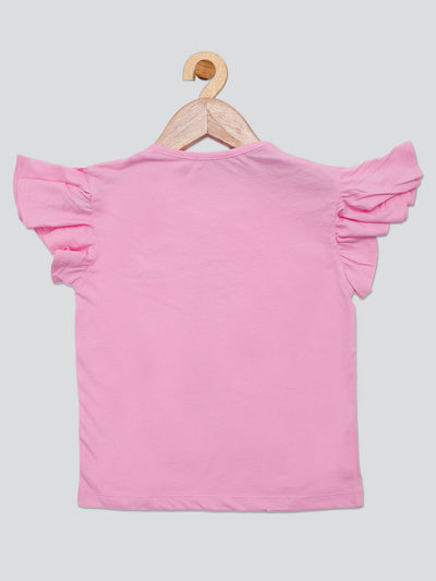 Pampolina Girls Puff Sleeve Solid Top- Pink
