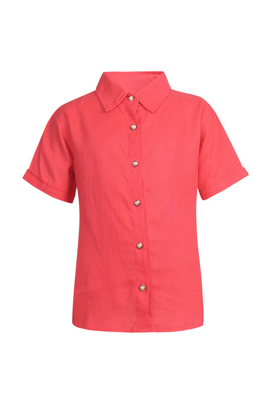 Pampolina Girls Solid Collar Top- Coral