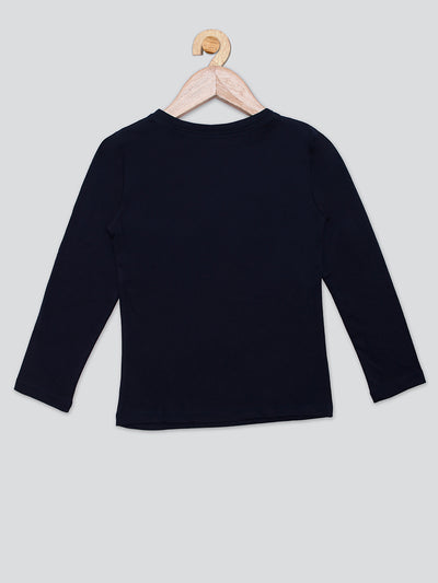 Pampolina Girls Squene Printed Round Neck Prewinter Top- Black