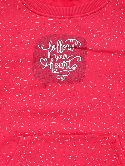 Pampolina Girls Allover Printed Round Neck Sweatshirt With Pocket-Coral