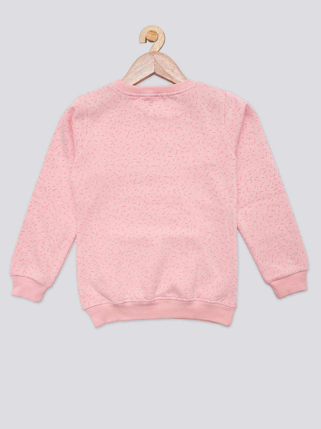 Pampolina Girls Allover Printed Round Neck Sweatshirt With Pocket- Peach