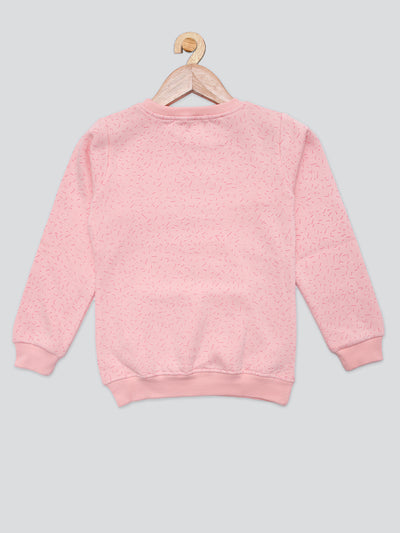 Pampolina Girls Allover Printed Round Neck Sweatshirt With Pocket- Peach