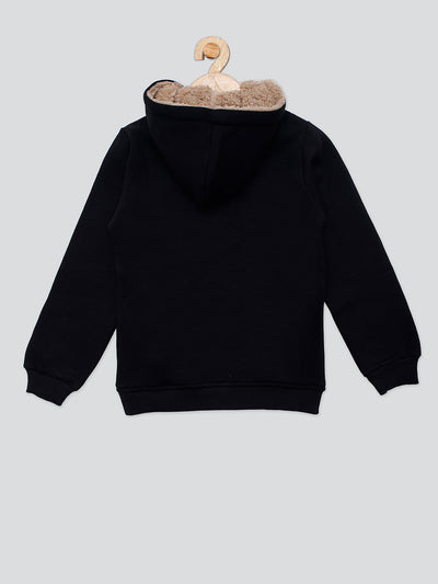 Pampolina Girls Solid Fleece  Hoddie Sweatshirt With Pocket- Black