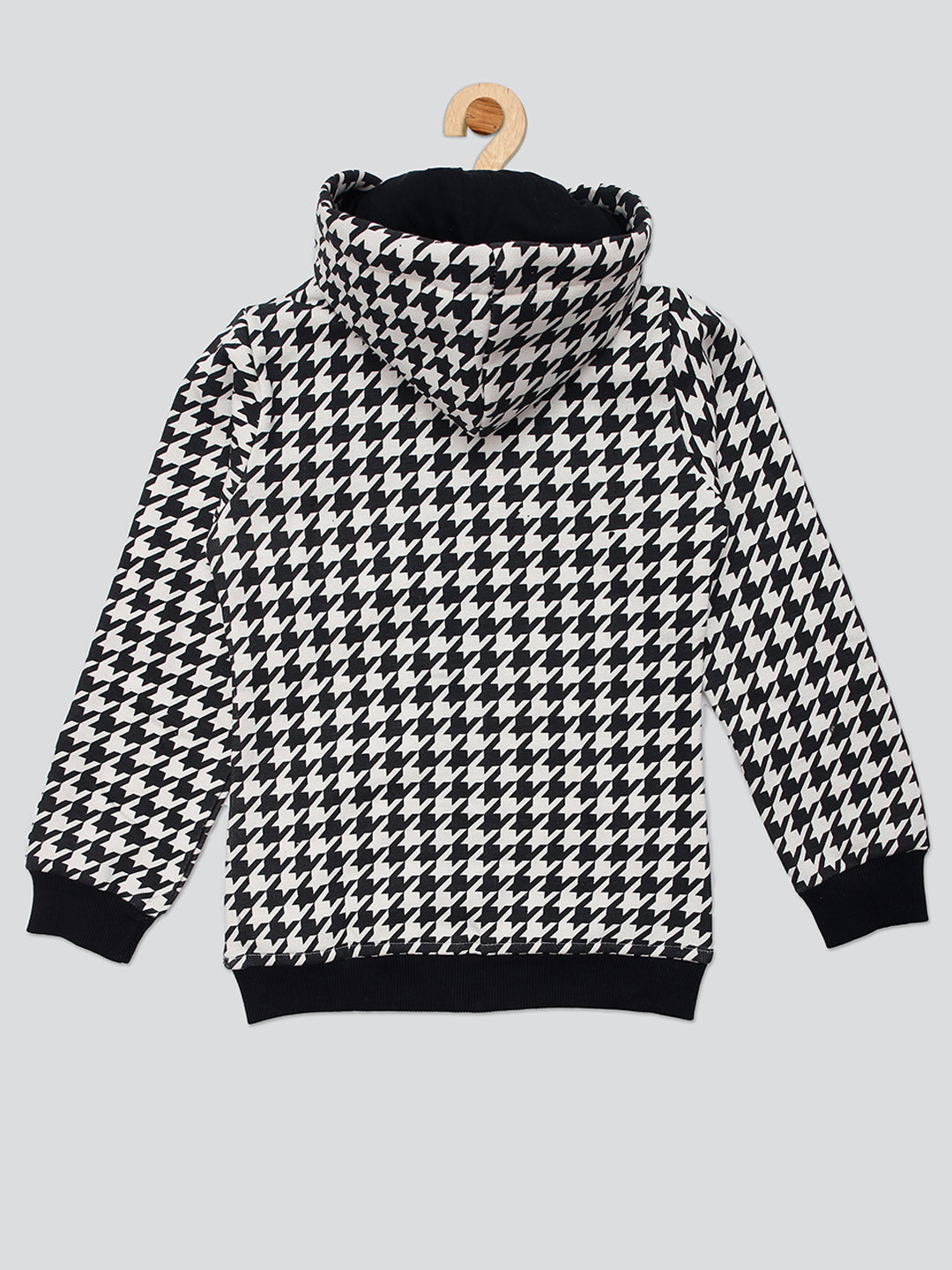 Pampolina Girls Allover Printed Hoddie Sweatshirt - Black