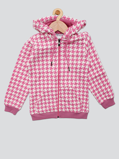 Pampolina Girls Allover Printed Hoddie Sweatshirt - O.Pink