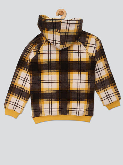Pampolina Girls Check Printed Hoddie Sweatshirt- Mustard