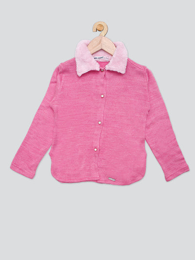 Pampolina Girls Wollen Top With Collar-Pink