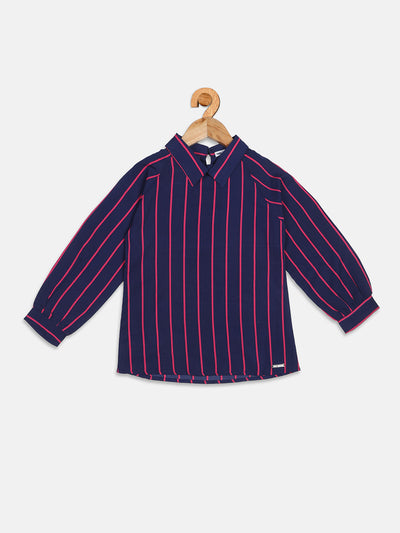 Pampolina Girls Striped Textile Top- Navy