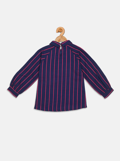 Pampolina Girls Striped Textile Top- Navy