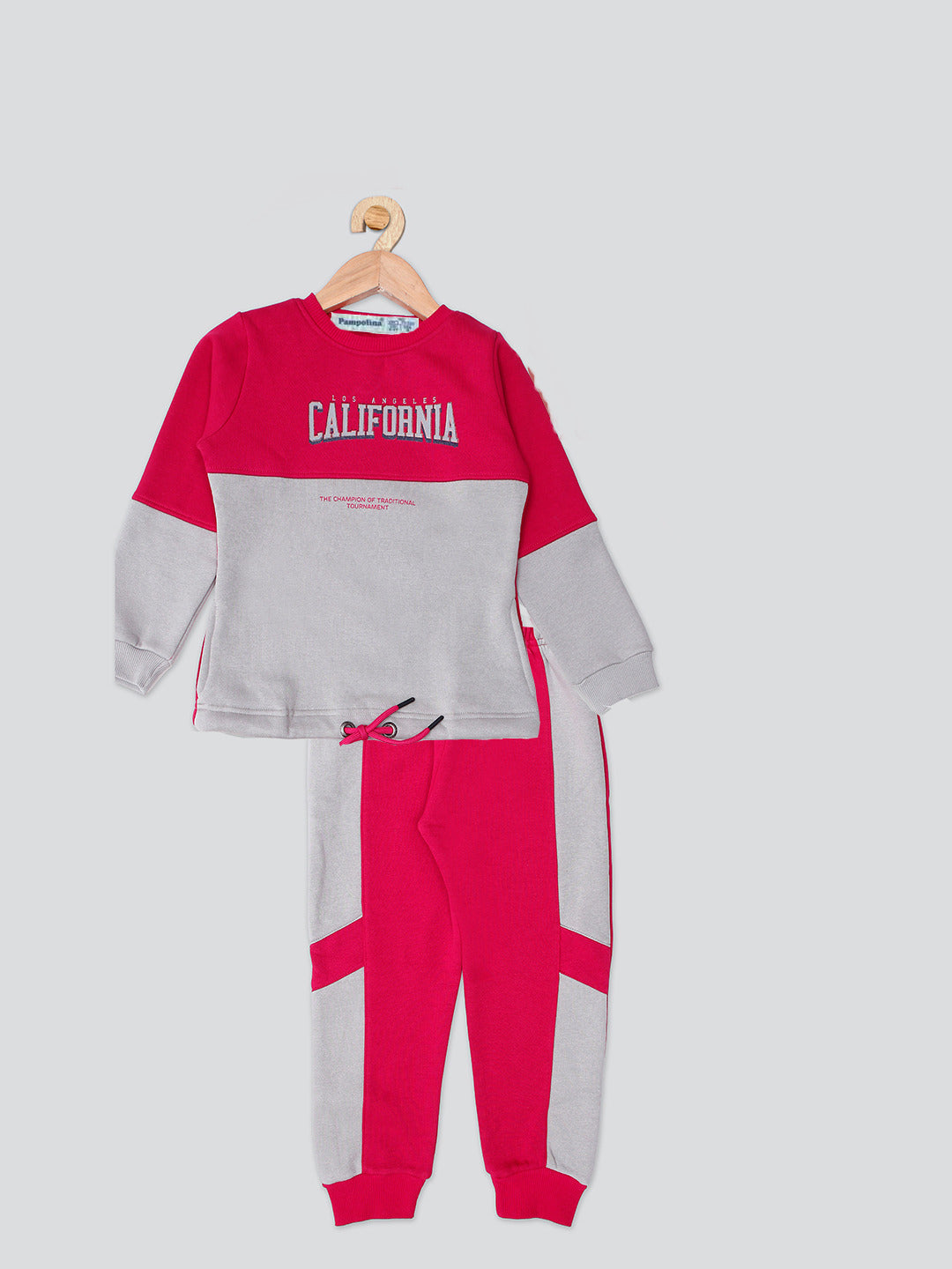 Pampolina Girls California Printed Fleece Track Suit- Magenta