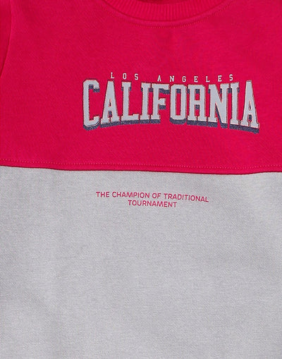 Pampolina Girls California Printed Fleece Track Suit- Magenta
