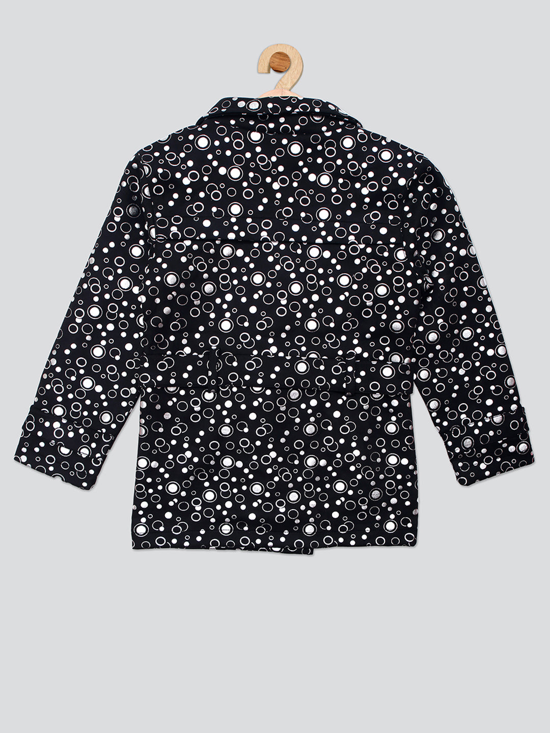 Pampolina Girls Polka Dot Printed Jacket With Belt - Black