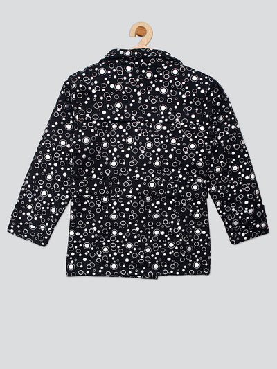 Pampolina Girls Polka Dot Printed Jacket With Belt - Black