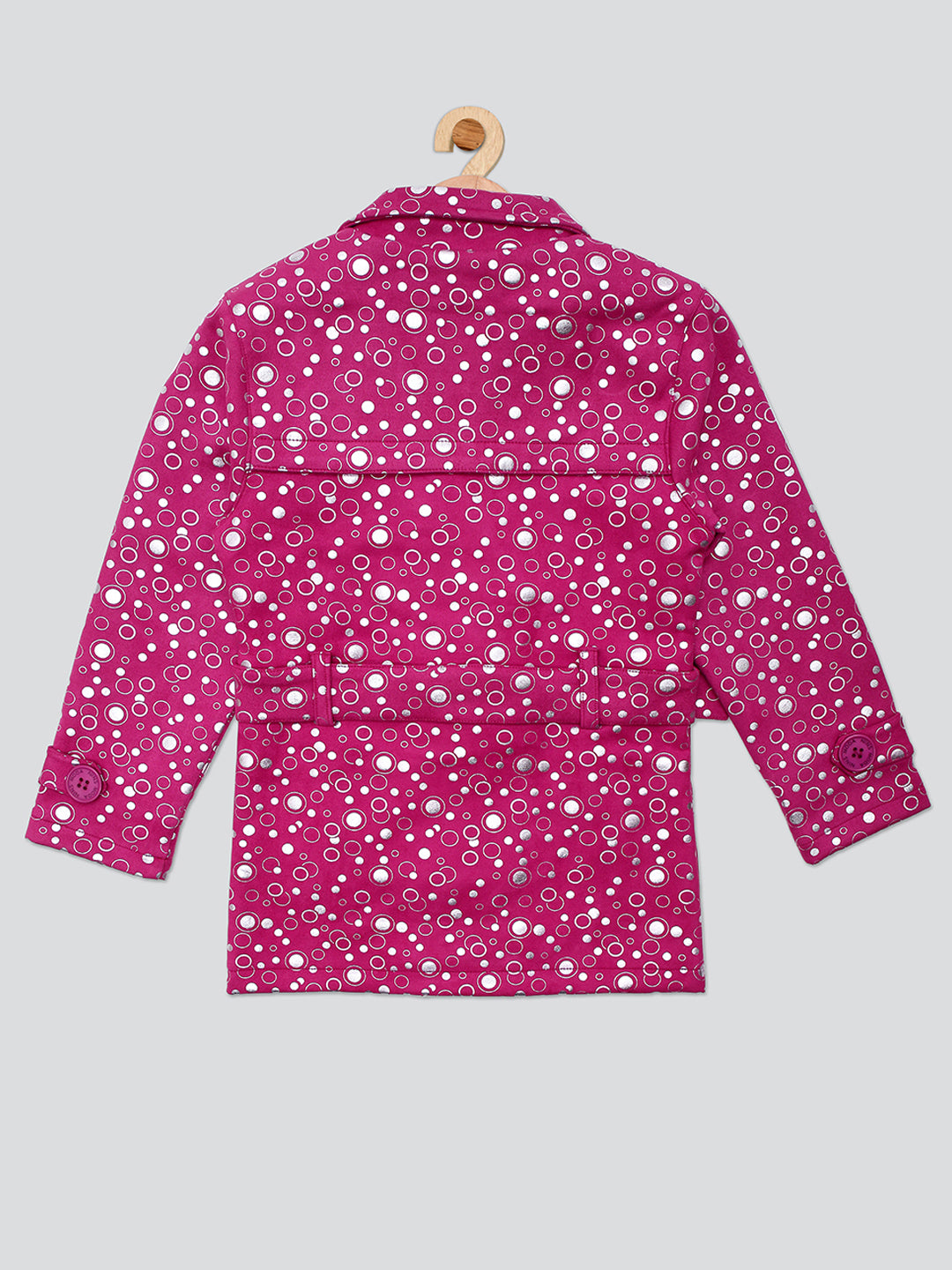 Pampolina Girls Polka Dot Printed Jacket With Belt - Magenta