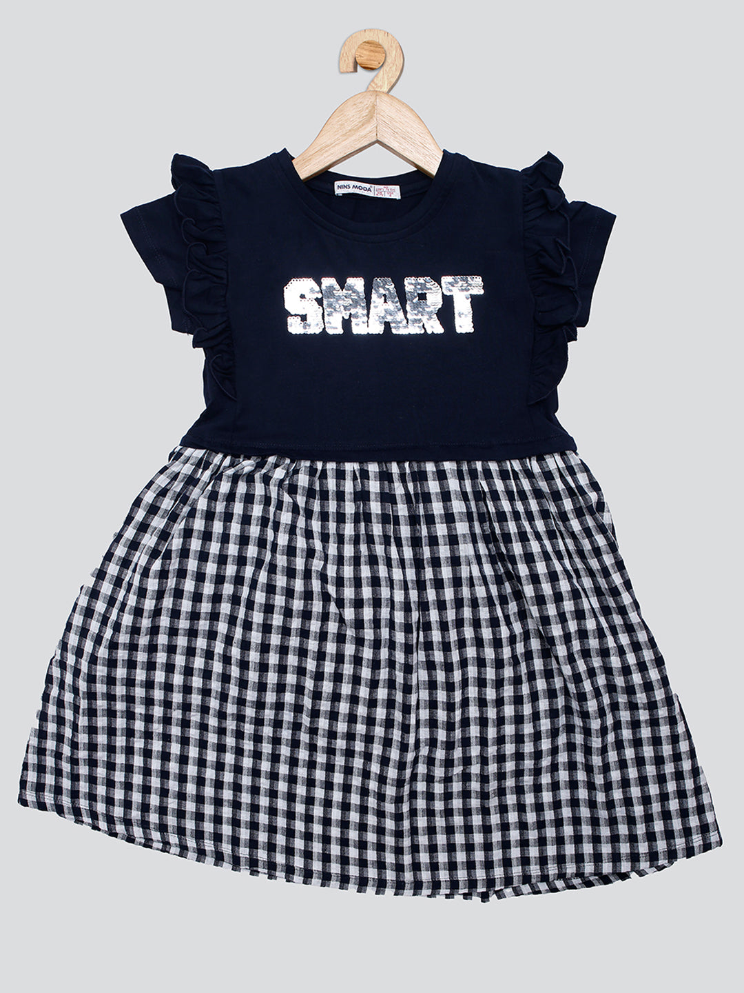 Pampolina Girls Cheek Printed Dress- Navy
