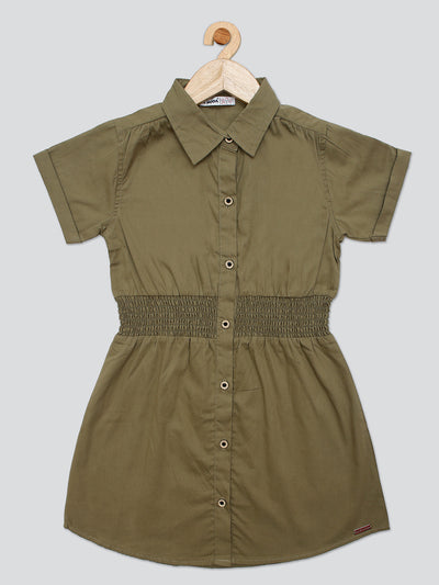 Pampolina Girls Solid  Dress- Olive