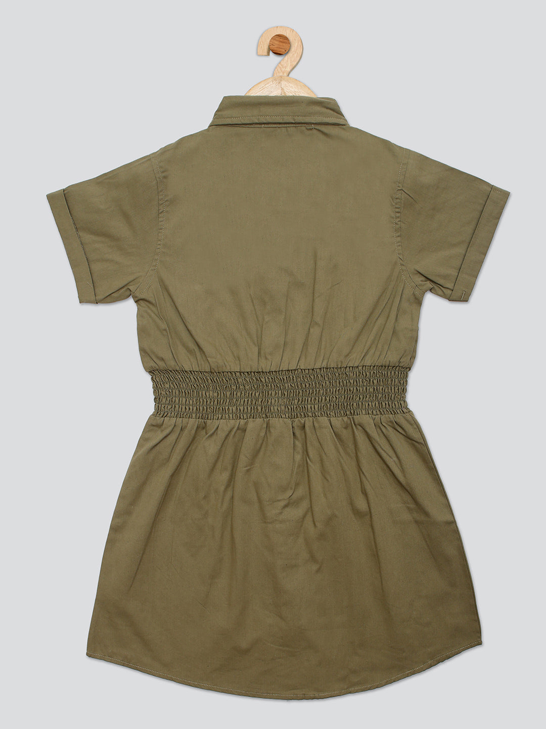Pampolina Girls Solid  Dress- Olive