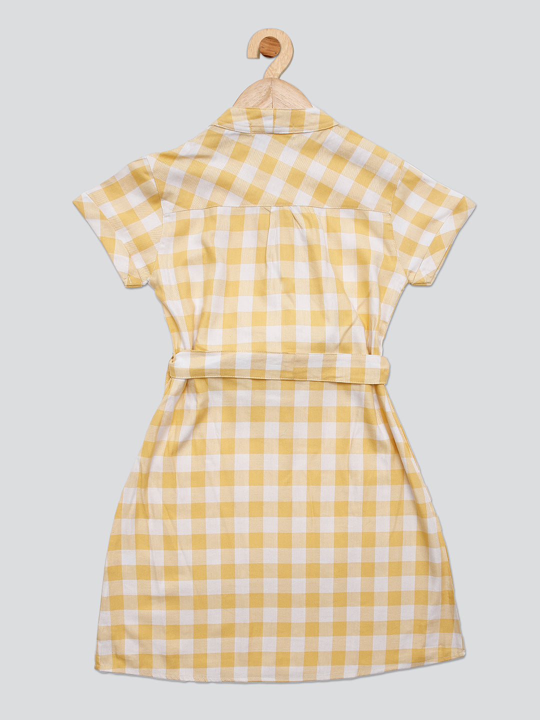 Pampolina Girls Cheek Printed  Dress With Belt- Lemon