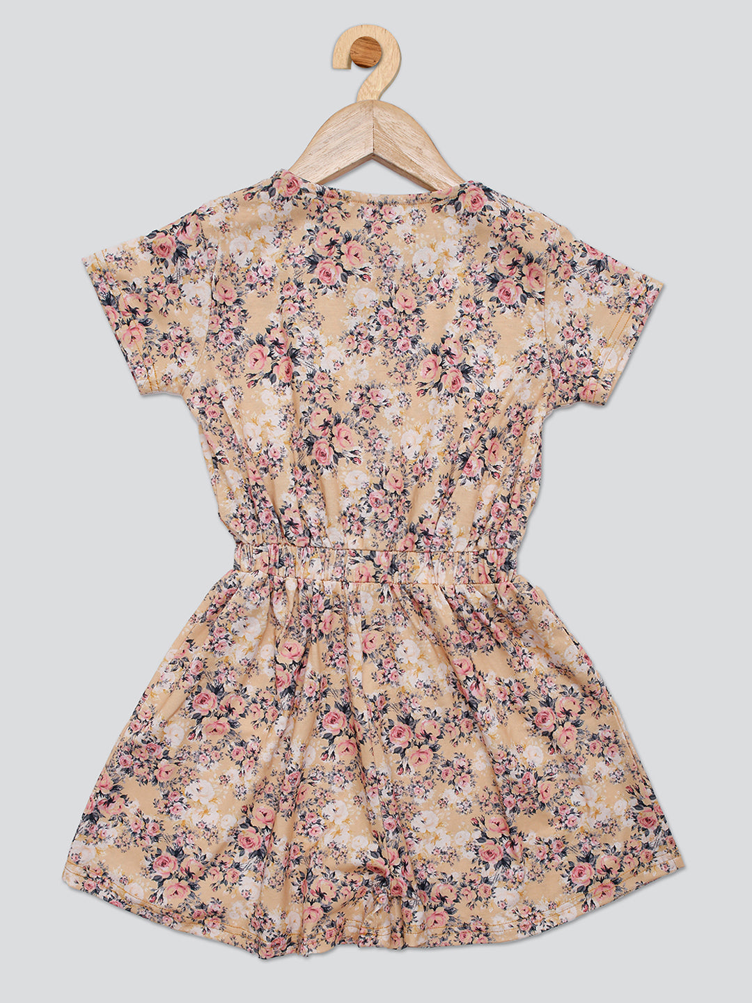 Pampolina Girls Floral Printed  Dress- Fawn