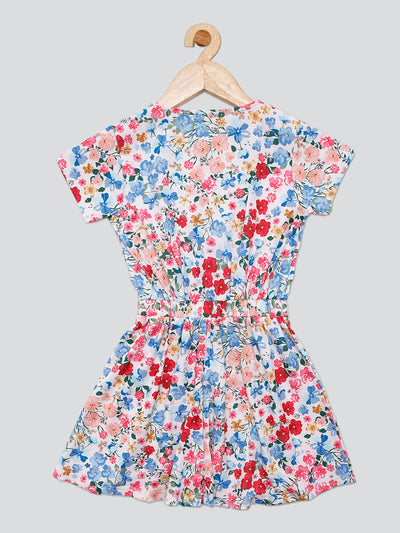 Pampolina Girls Floral Printed  Dress- Peach