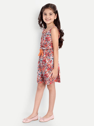PAMPOLINA GIRLS FLORAL PRINTED JUMPSUIT-PEACH