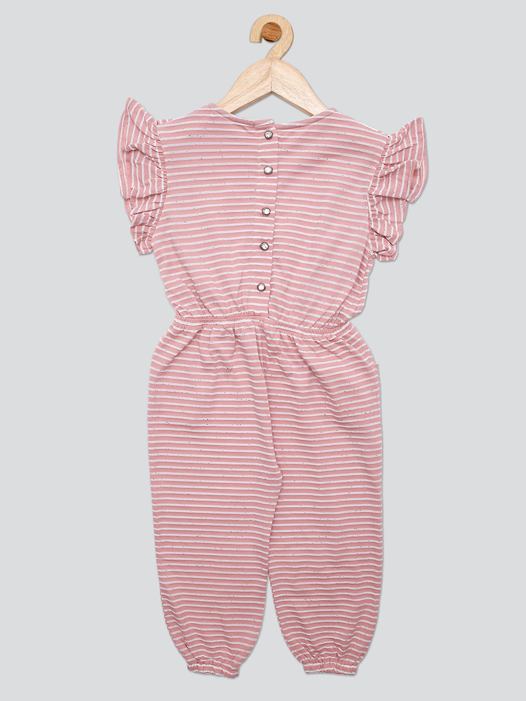 Pampolina Girls Striped Printed Jump Suit- Peach