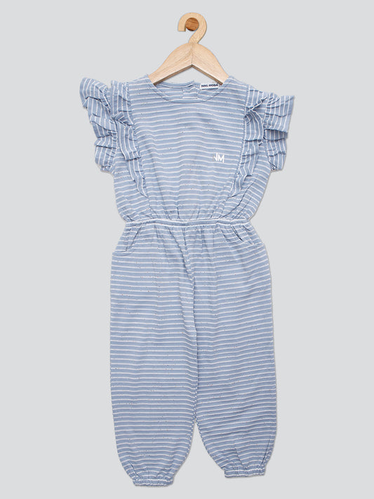Pampolina Girls Striped Printed Jump Suit- Sky