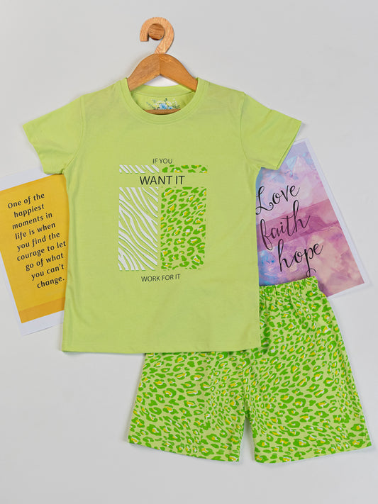 Pampolina Girls Printed Co-Ord Sets-Green
