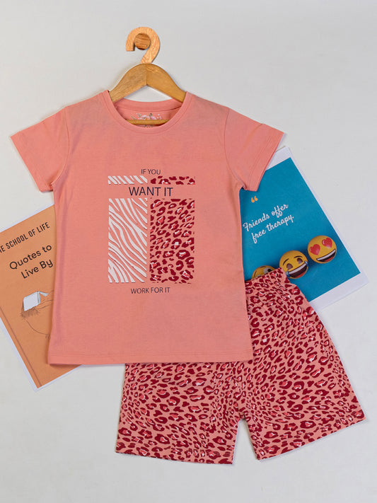 Pampolina Girls Printed Co-Ord Sets- Peach