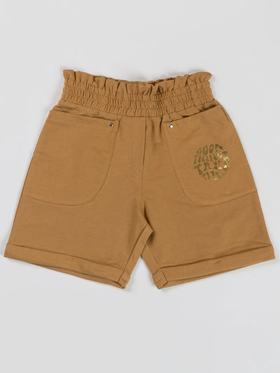 Pampolina Girls Solid Shorts-Fawn