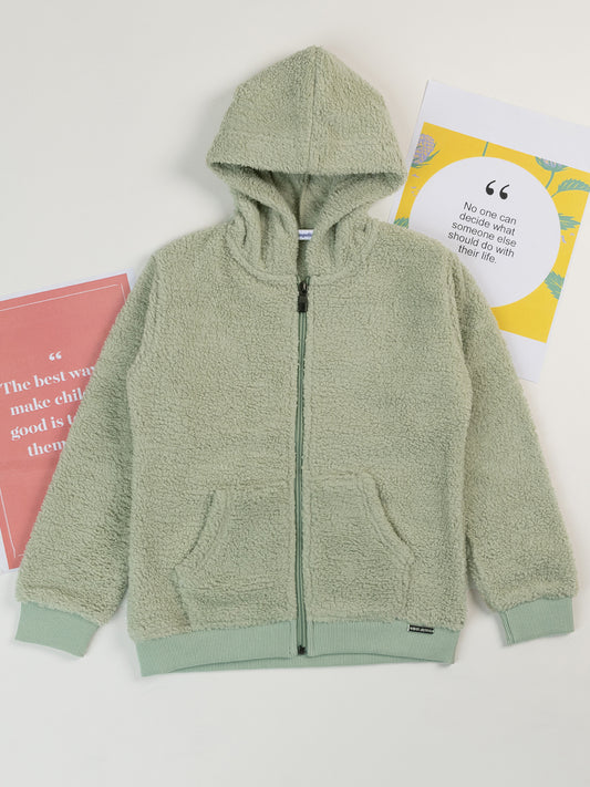 Pampolina Girls Solid Sweatshirt With Hoddie- Green
