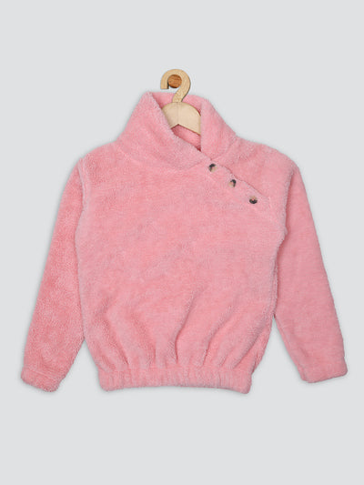 Pampolina Girls Solid With Side Button Sweatshirt-Peach
