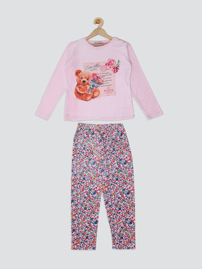 Pampolina  Girls Teddy Printed Tracksuit-Pink