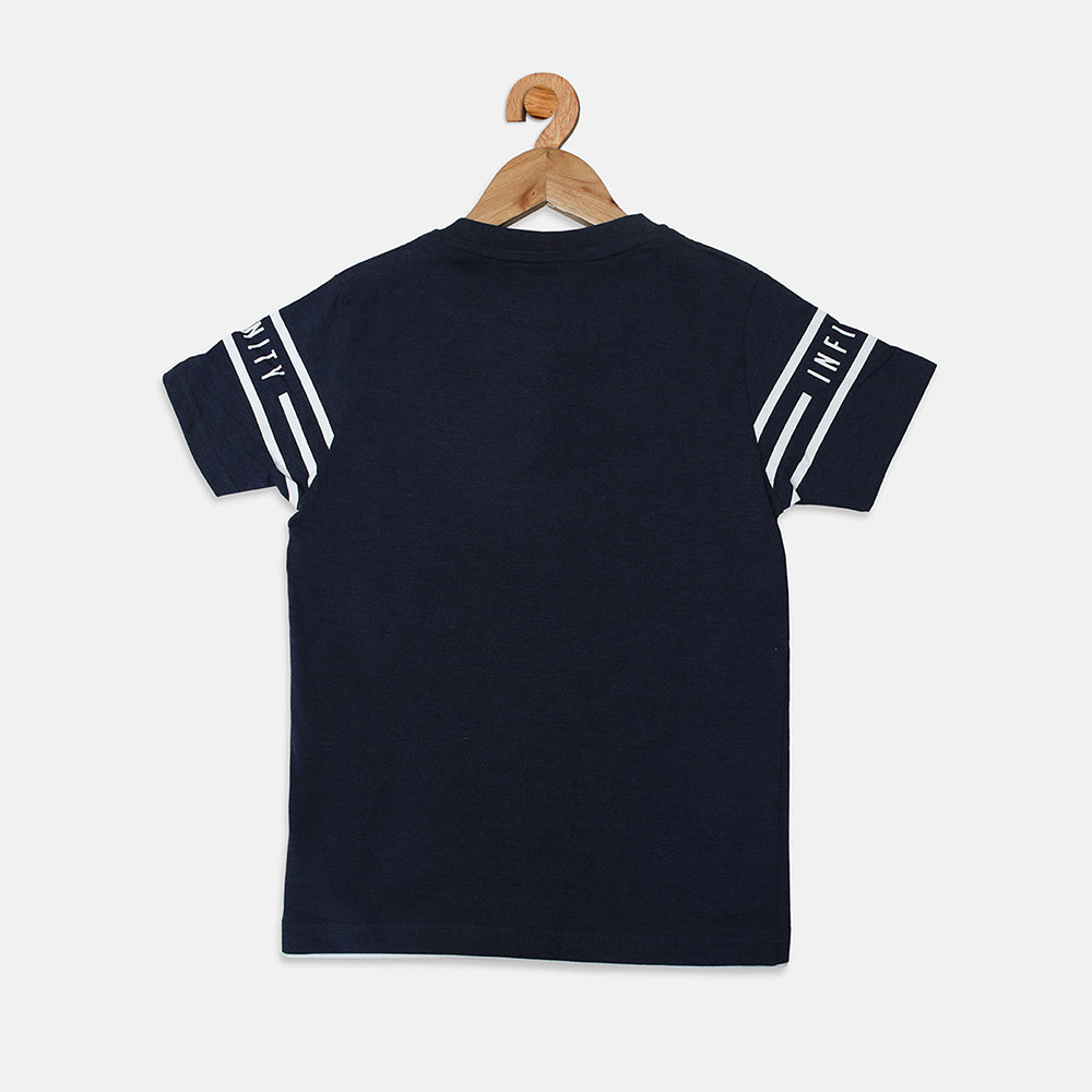 Nins Moda Boys Printed Collar T-shirt-Denim Milange