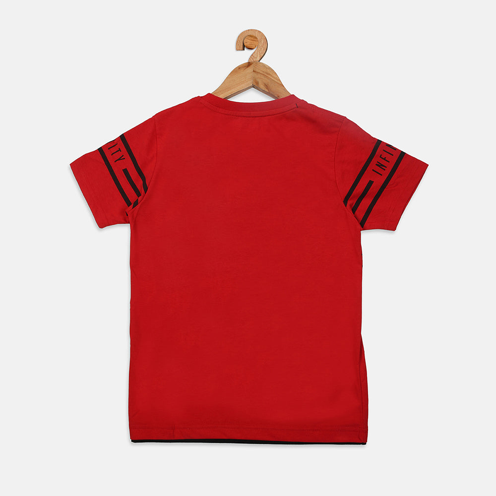Nins Moda Boys Printed Collar T-shirt- Red
