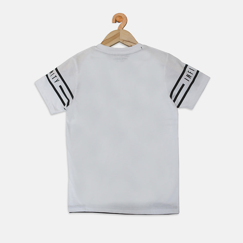 Nins Moda Boys Printed Collar T-shirt- White