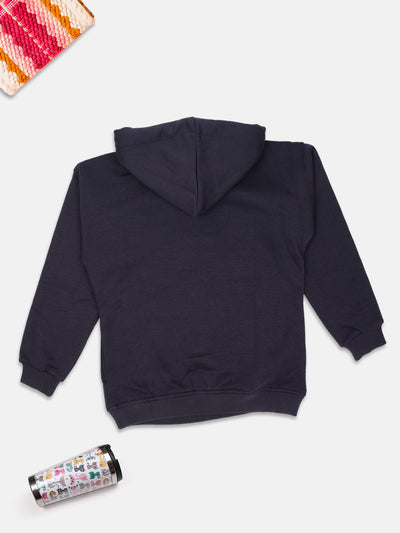ZIAMA GIRLS STAR PRINTED FULL SELEVE WITH HODDIE SWEATSHIRT-DKGREY