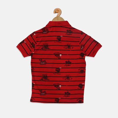 Nins Moda Boys Collar T-shirt- Red