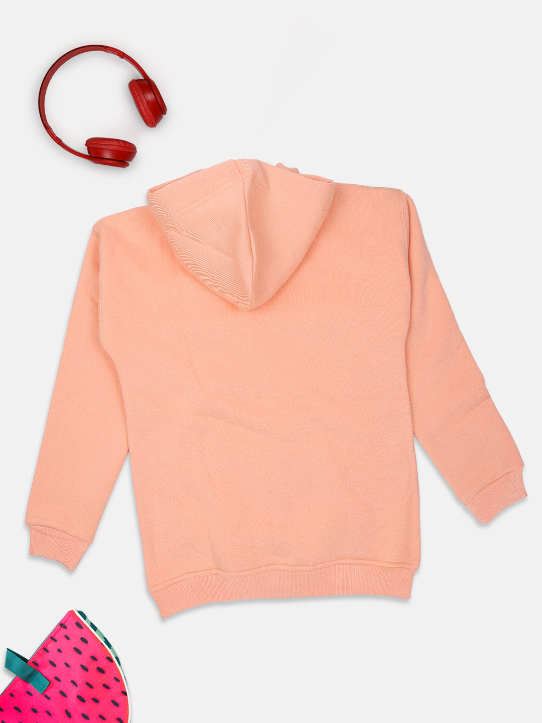 Ziama Girls Solid Sweatshirt Zipper With Hoddie-Peach