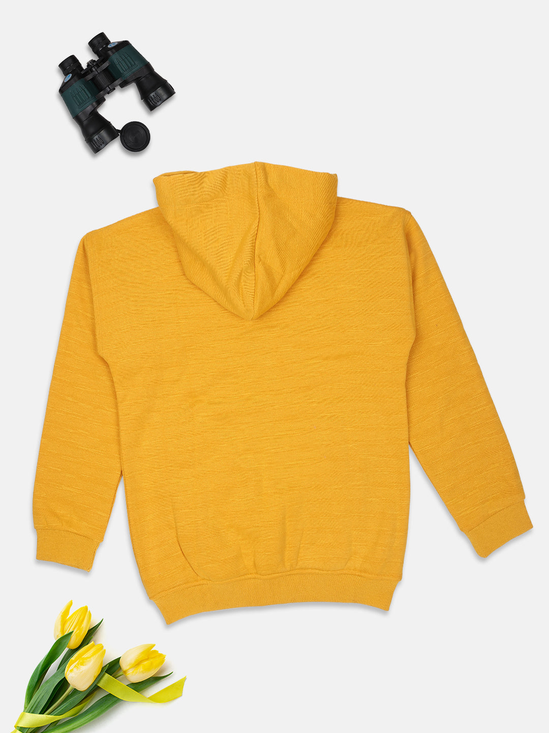 Ziama Girls Solid Sweatshirt Zipper With Hoddie-MUSTARD