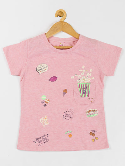 Pampolina  Girls Printed Stretchable Top- Pink