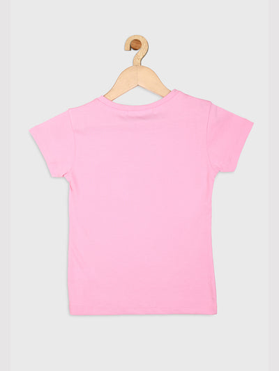Nins Moda Girls Flower Printed Stretchable Top- Pink