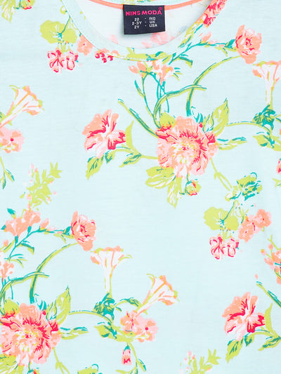 Nins Moda Girls Floral Printed Top-l.green