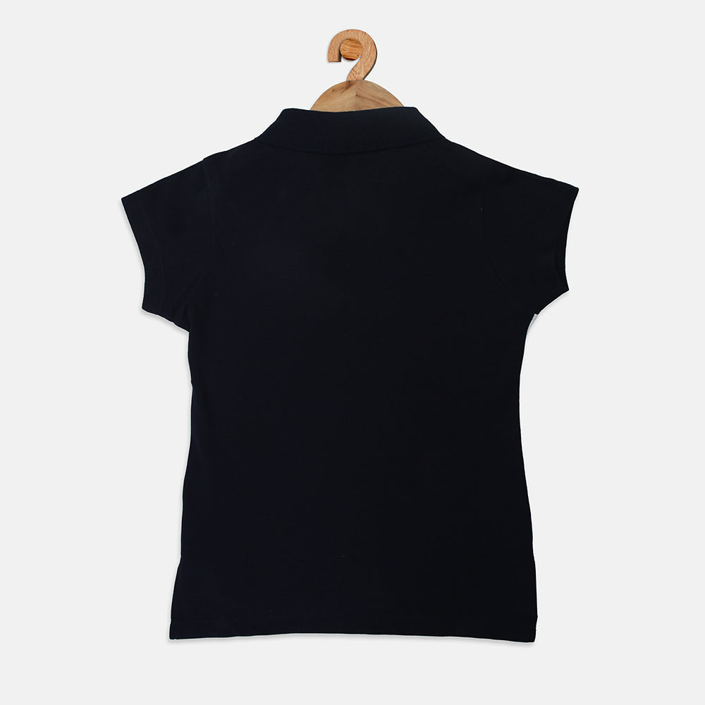 Nins Moda Girls Printed Collar T- Shirt - Navy