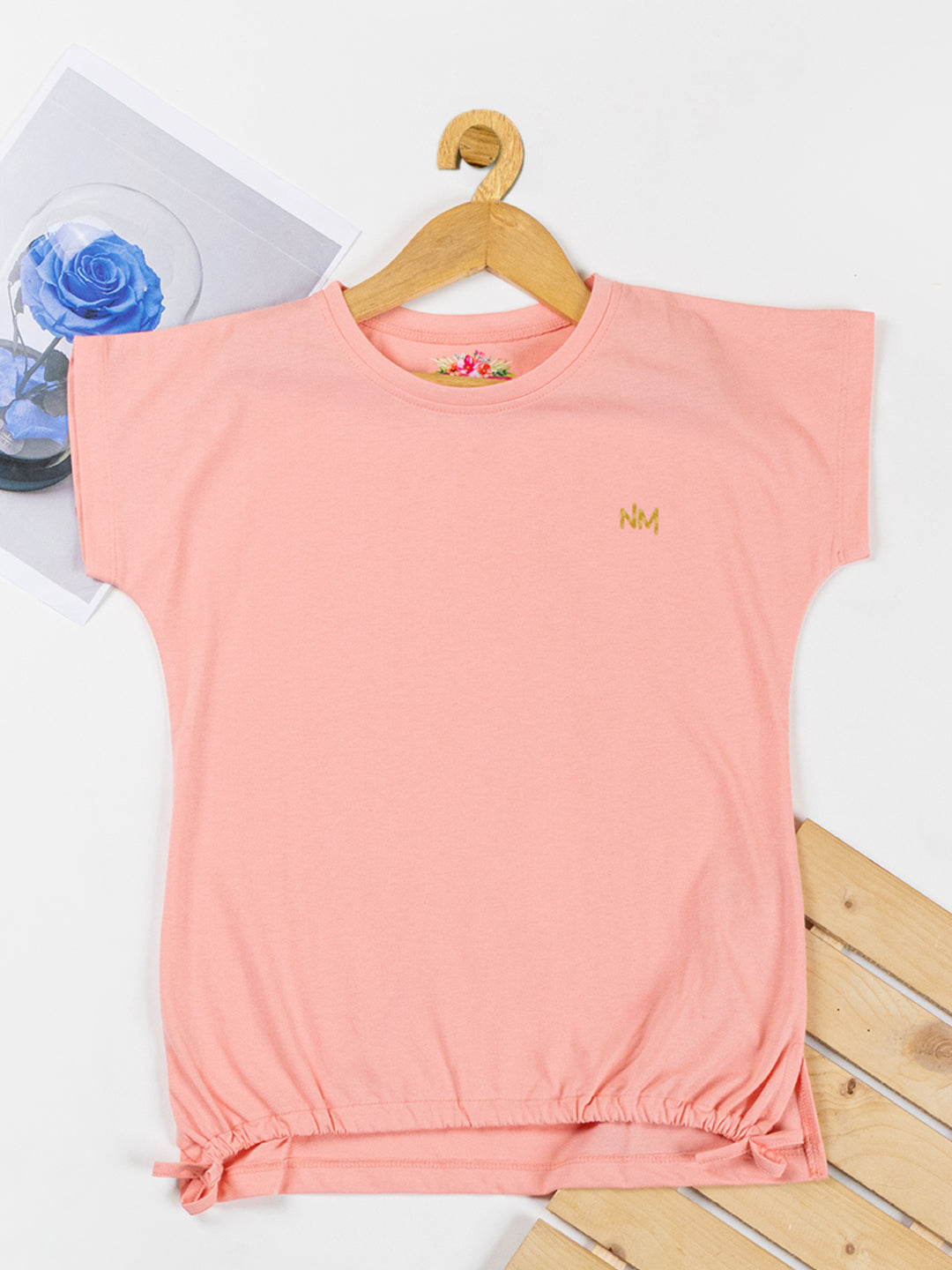 Pampolina Girls Solid Top With Waist Elastic- Peach